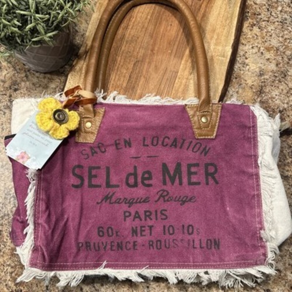 MYRA BAG! Purple CANVAS & Leather Upcycled TOTE Boho Chic Eco Friendly